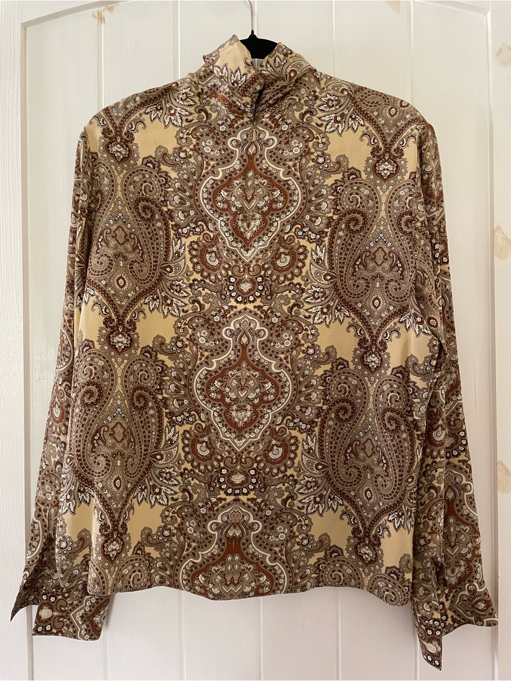 Vintage Jones New York Country Silk Paisley Brown Long Sleeve Blouse Top Sz 12 - Picture 2 of 4